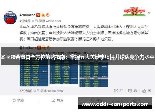 冬季转会窗口全方位策略指南：掌握五大关键事项提升球队竞争力水平